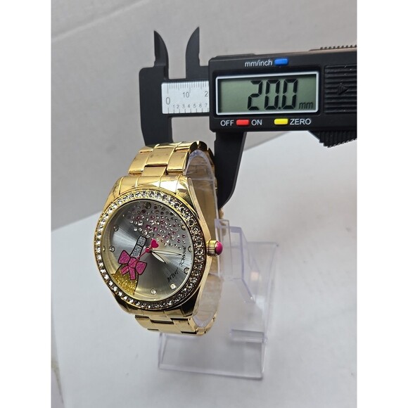 Betsey Johnson Gold Tone Crystal Bezel Champagne Bottle Bow Quartz New Battery - Picture 6 of 13